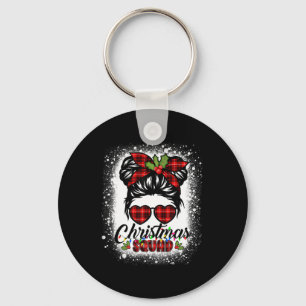 Christmas Squad Messy Bun Buffalo Plaid Leopard Wo Key Ring