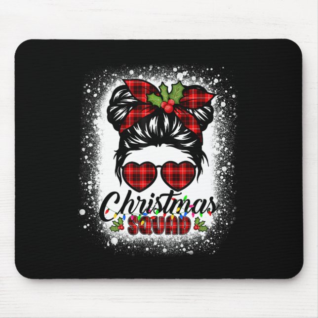 Christmas Squad Messy Bun Buffalo Plaid Leopard Wo Mouse Pad (Front)