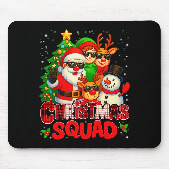 Christmas Squad Plaid Santa Snowman Elf Rudolph Xm Mouse Pad (Front)