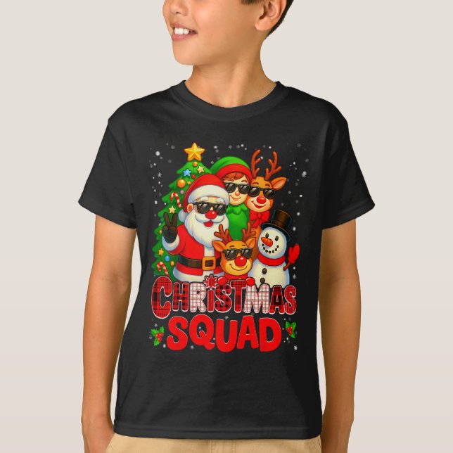 Christmas Squad Plaid Santa Snowman Elf Rudolph Xm T-Shirt (Front)