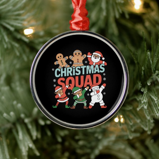 Christmas Squad Santa Dabbing Elf Family Matching  Metal Ornament (Tree)