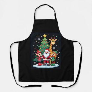 Christmas Squad Santa Giraffe Elf Dabbing Matching Apron