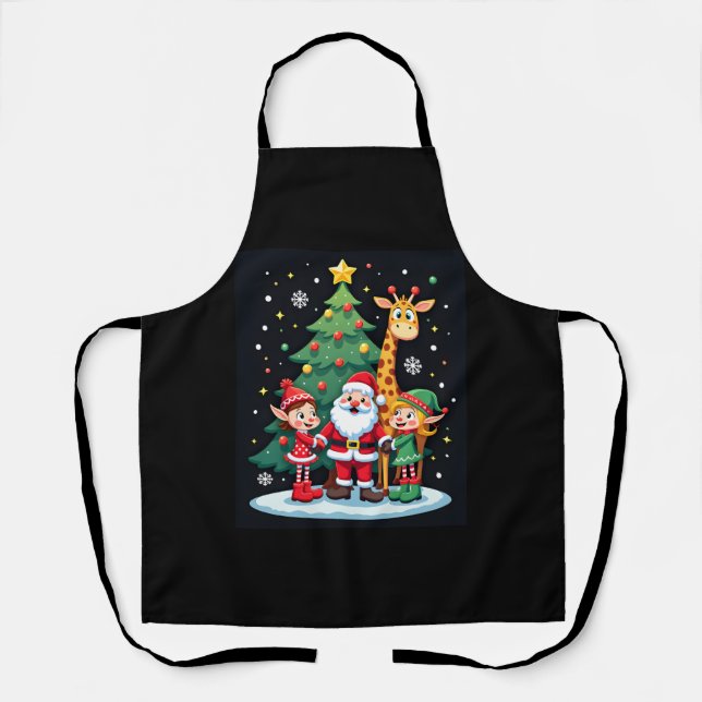 Christmas Squad Santa Giraffe Elf Dabbing Matching Apron (Front)
