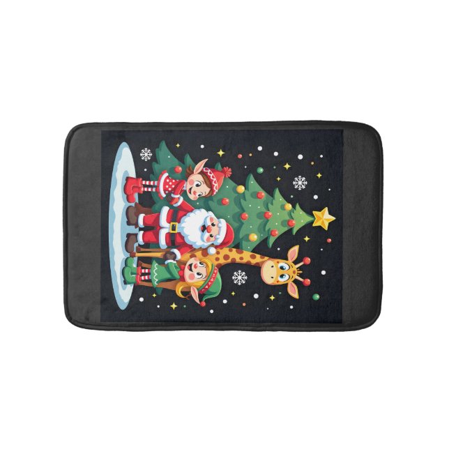 Christmas Squad Santa Giraffe Elf Dabbing Matching Bath Mat (Front)
