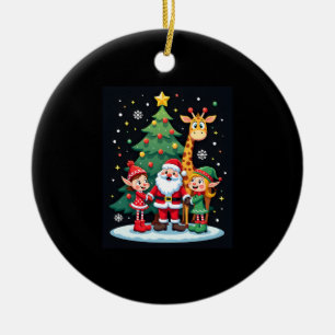 Christmas Squad Santa Giraffe Elf Dabbing Matching Ceramic Ornament