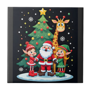 Christmas Squad Santa Giraffe Elf Dabbing Matching Ceramic Tile