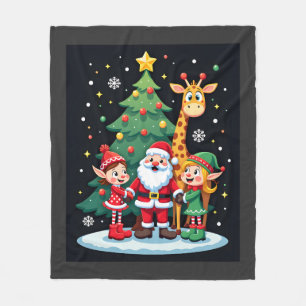 Christmas Squad Santa Giraffe Elf Dabbing Matching Fleece Blanket