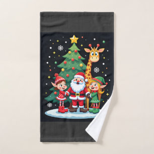 Christmas Squad Santa Giraffe Elf Dabbing Matching Hand Towel