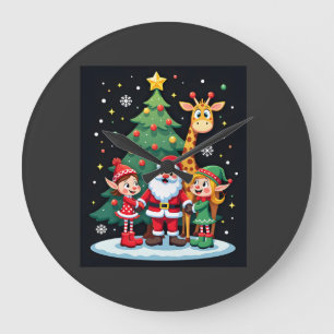 Christmas Squad Santa Giraffe Elf Dabbing Matching Large Clock