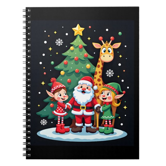 Christmas Squad Santa Giraffe Elf Dabbing Matching Notebook (Front)