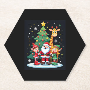 Christmas Squad Santa Giraffe Elf Dabbing Matching Paper Coaster