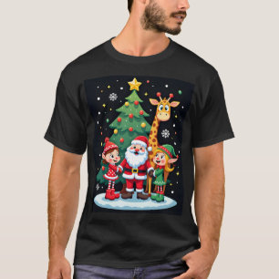 Christmas Squad Santa Giraffe Elf Dabbing Matching T-Shirt