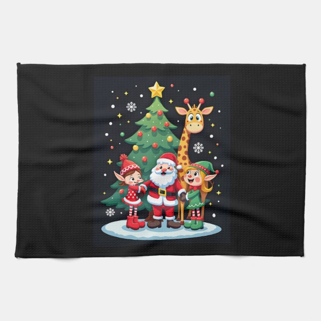 Christmas Squad Santa Giraffe Elf Dabbing Matching Tea Towel (Horizontal)