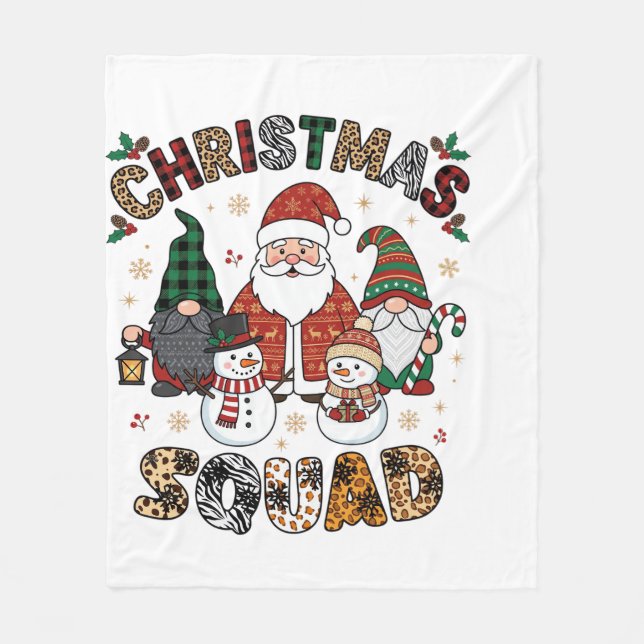 Christmas Squad Santa Gnomes Snowmen Leopard Zebra Fleece Blanket (Front)
