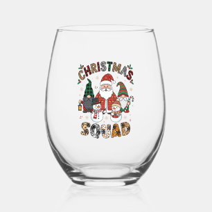 Christmas Squad Santa Gnomes Snowmen Leopard Zebra Stemless Wine Glass