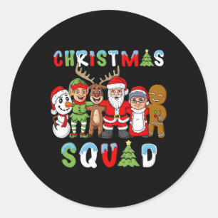 Christmas Squad Santa Reindeer Elf Boys Girls Kids Classic Round Sticker