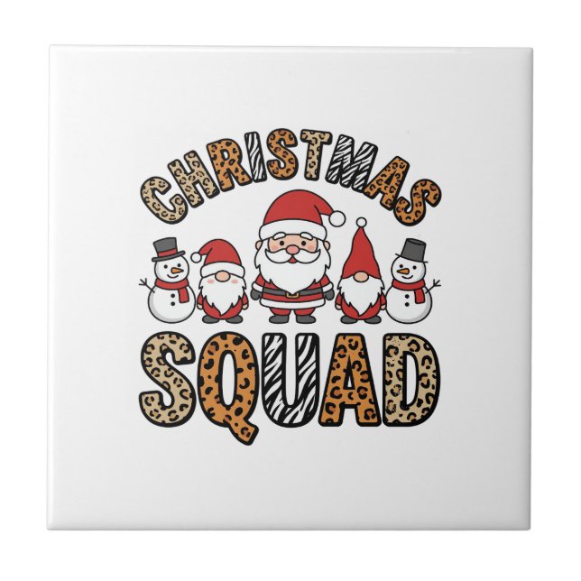 Christmas Squad Santa Snowman Leopard Print Design Ceramic Tile (Front)