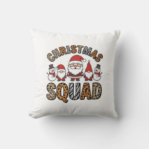 Christmas Squad Santa Snowman Leopard Print Design Cushion