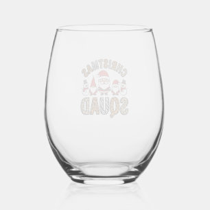 Christmas Squad Santa Snowman Leopard Print Design Stemless Wine Glass