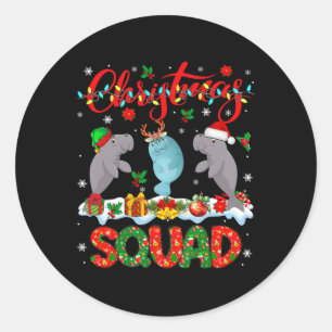 Christmas Squad Three Santa Reindeer Elf Manatees Classic Round Sticker