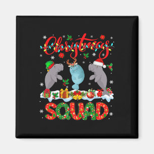 Christmas Squad Three Santa Reindeer Elf Manatees Magnet