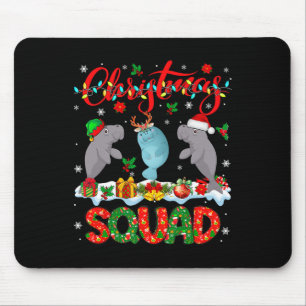 Christmas Squad Three Santa Reindeer Elf Manatees Mouse Pad