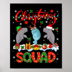 Christmas Squad Three Santa Reindeer Elf Manatees  Poster