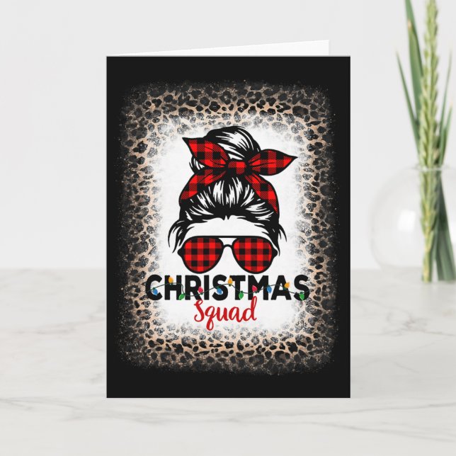 Christmas Squad Women Messy Bun Buffalo Leopard Bl Card (Front)