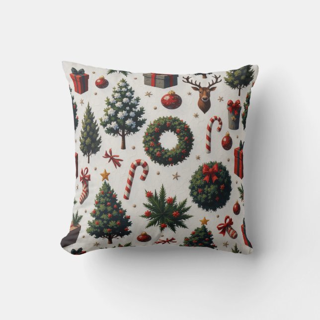 Christmas square cushion, wreath shape cushion (Front)