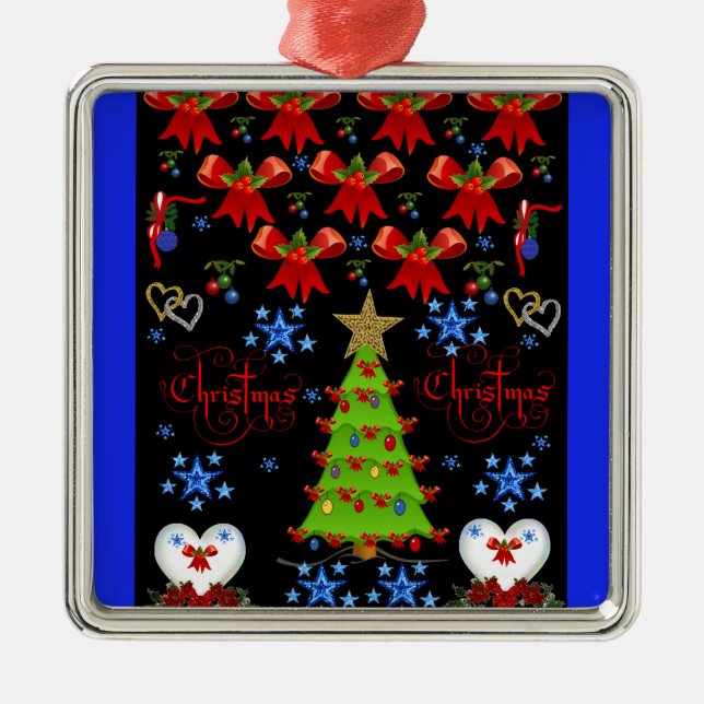 Christmas square premium ornament black (Front)