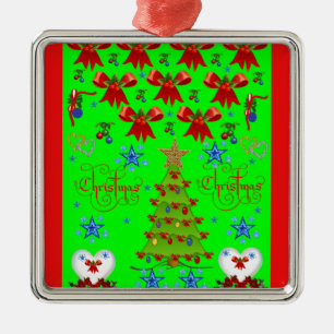 Christmas square premium ornament green, red out