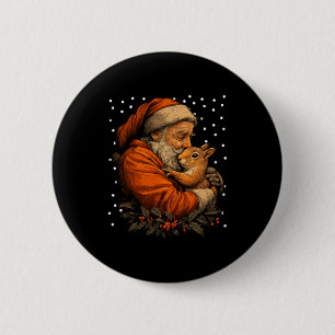 Christmas Squirrel And Santa Claus Forest Animal W 6 Cm Round Badge