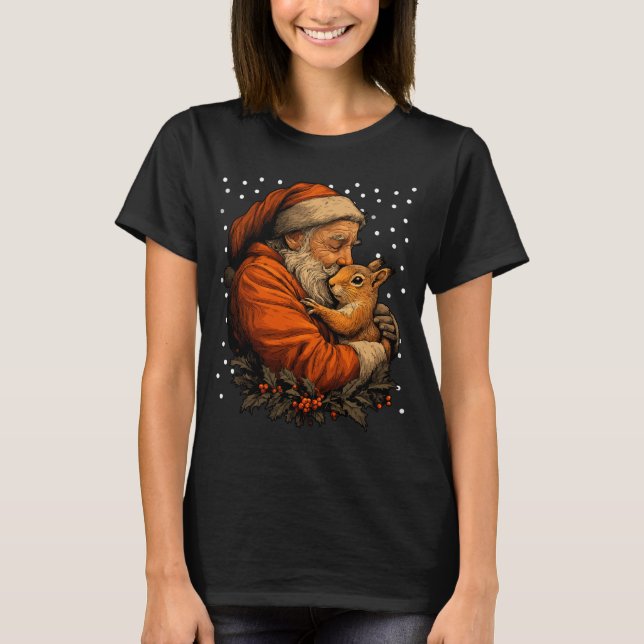 Christmas Squirrel And Santa Claus Forest Animal W T-Shirt (Front)