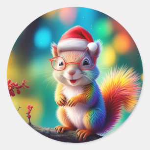 Christmas Squirrel As Santa Claus-56765 Classic Round Sticker