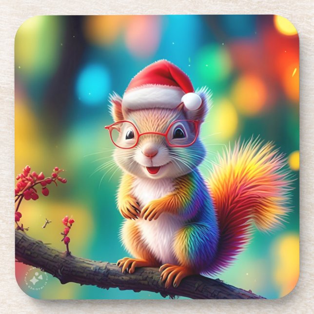 Christmas Squirrel As Santa Claus-56765 Coaster (Front)