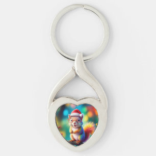 Christmas Squirrel As Santa Claus-56765 Key Ring