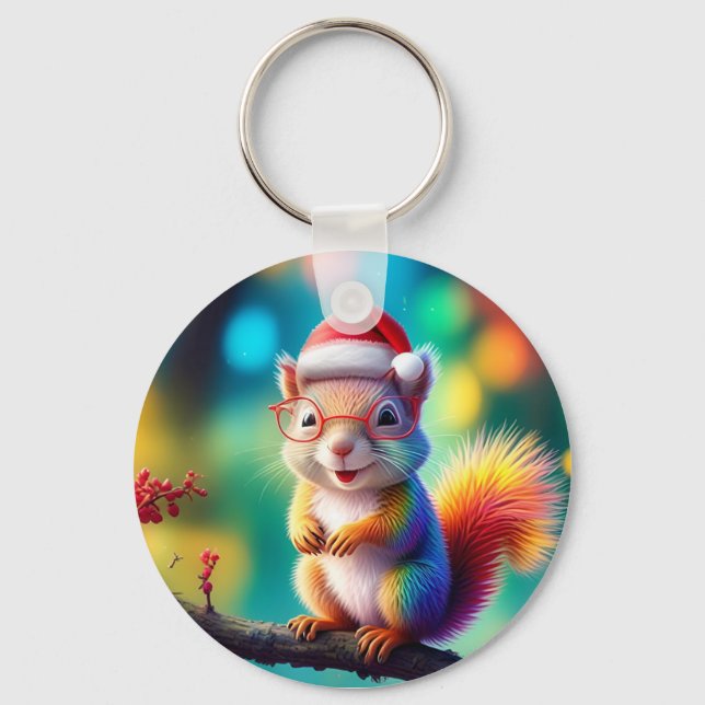 Christmas Squirrel As Santa Claus-56765 Key Ring (Front)