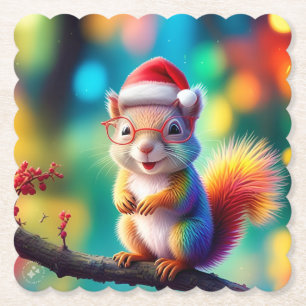 Christmas Squirrel As Santa Claus-56765 Paper Coaster