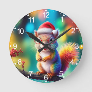 Christmas Squirrel As Santa Claus-56765 Round Clock