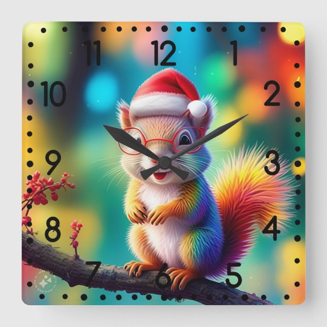 Christmas Squirrel As Santa Claus-56765 Square Wall Clock (Front)