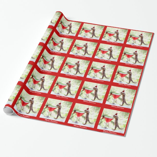 Christmas Squirrel at Happy Hour Custom Gift Wrap (Unrolled)