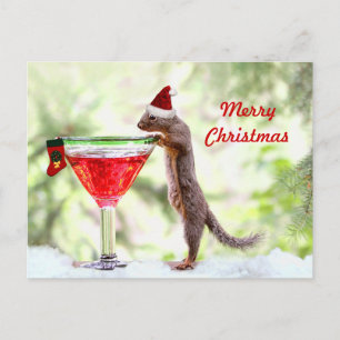 Christmas Squirrel at Happy Hour Holiday Postcard