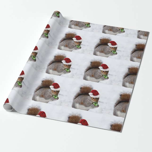 Christmas Squirrel card Wrapping Paper (Unrolled)