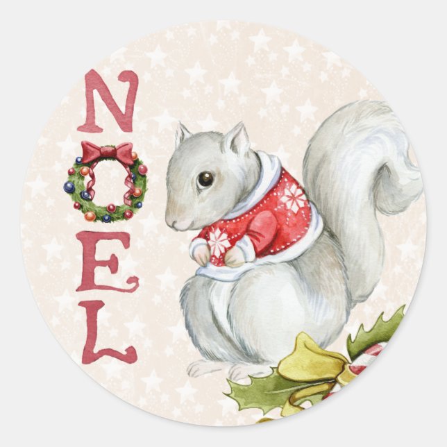 Christmas Squirrel Classic Round Sticker (Front)
