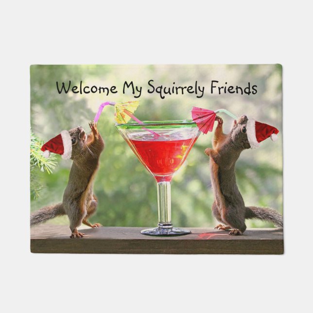 Christmas Squirrel Cocktail Door Mat (Front)