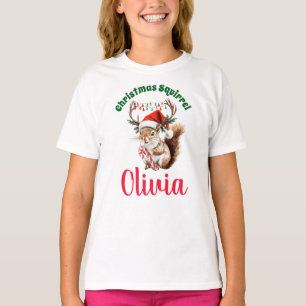 Christmas Squirrel Custom Name Girl's Shirt Funny 