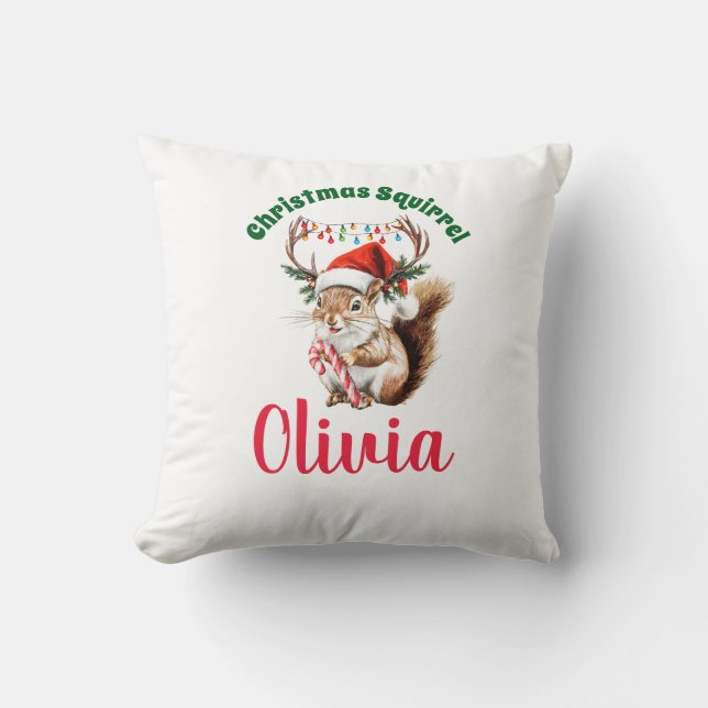 Christmas Squirrel Custom Name Girl's Shirt Funny  Cushion (Front)