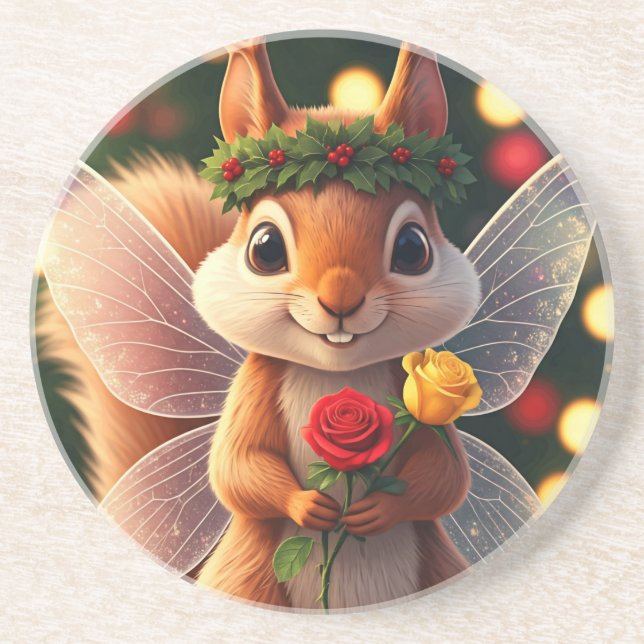 Christmas Squirrel Fairy Coasters (Front)