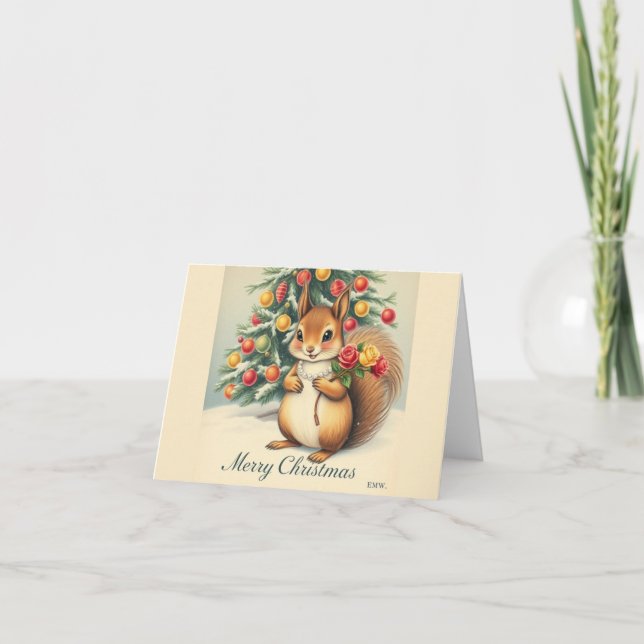 Christmas Squirrel Greeting Card - Blank Inside (Front)