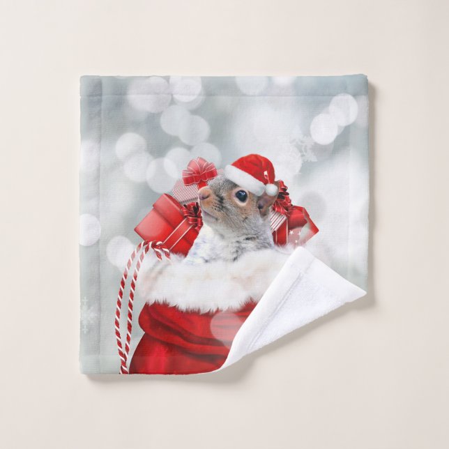 Christmas squirrel hand towel (Wash Cloth)